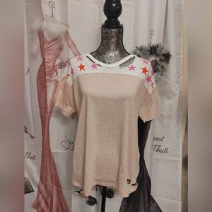 Wild Fox Distressed Short Sleeve Tee Varsity Design Stars Adorne The Sho…